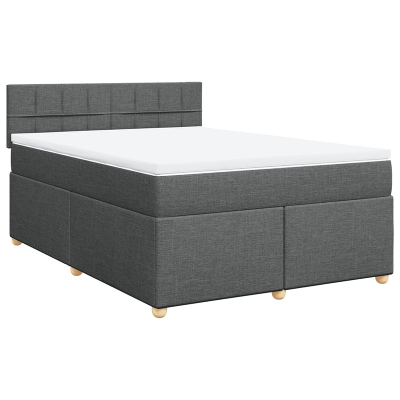 Pat box spring cu saltea, gri închis, 140x190 cm, textil