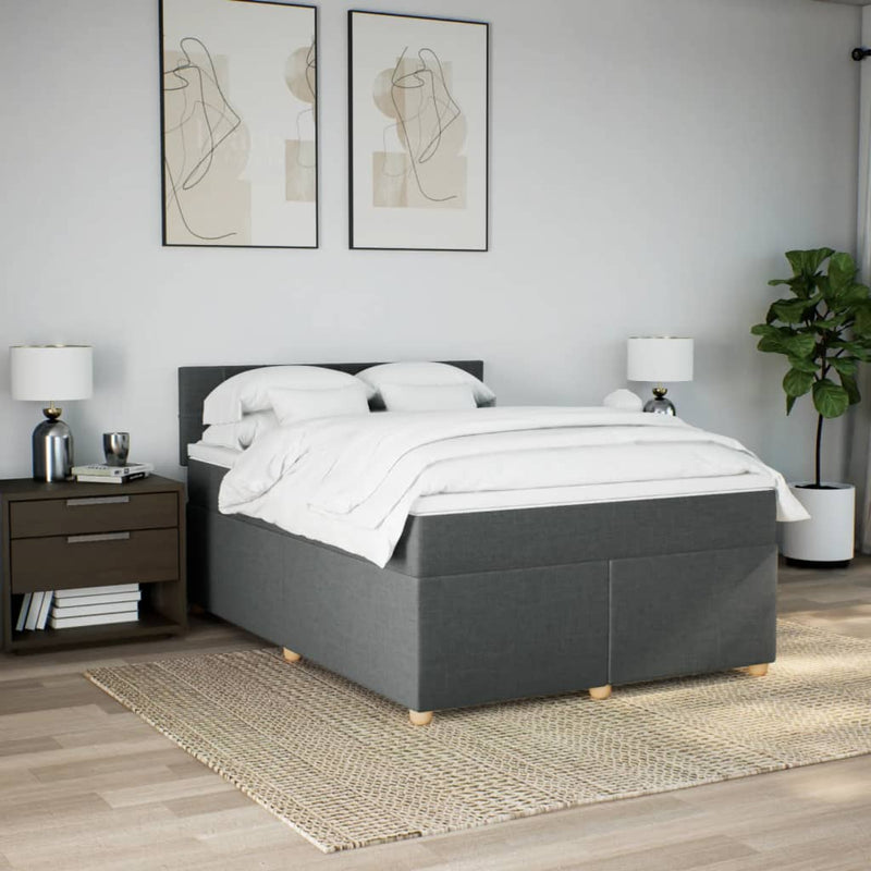 Pat box spring cu saltea, gri închis, 140x190 cm, textil