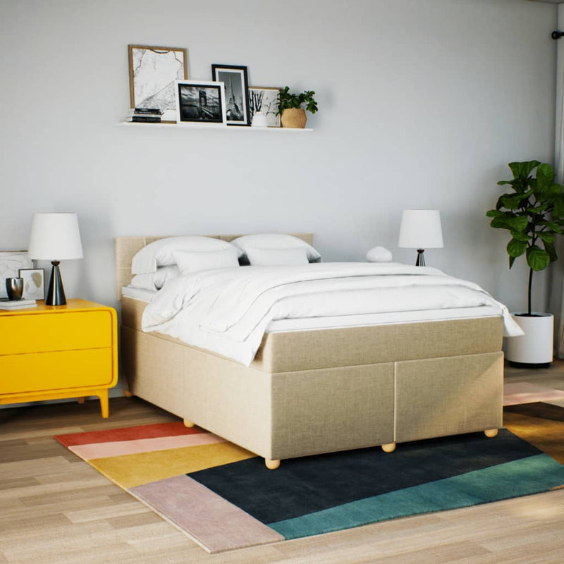 Pat continental cu saltea, crem, 140x200 cm, material textil