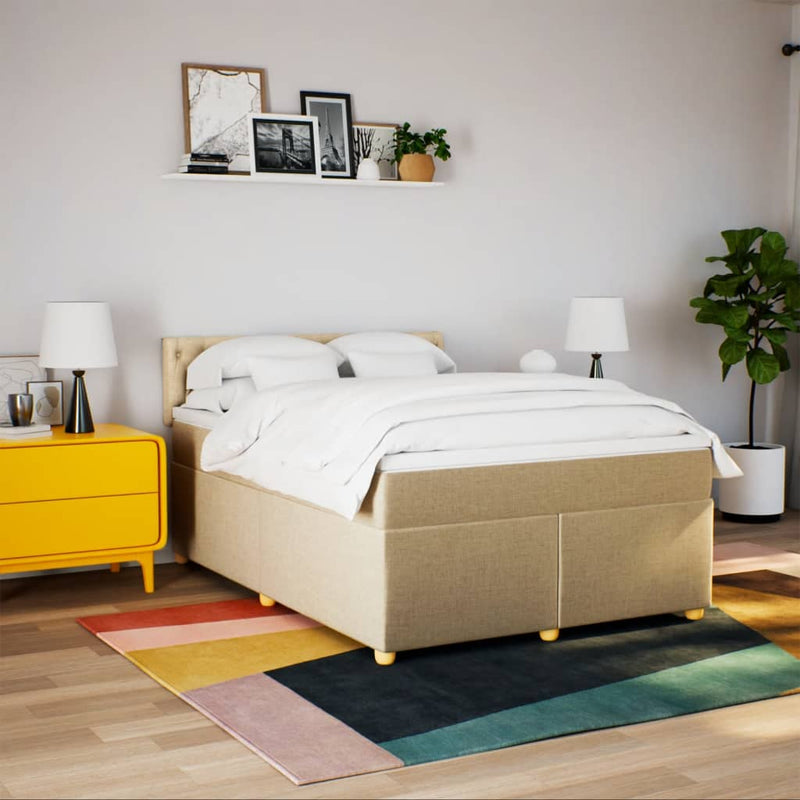 Pat box spring cu saltea, crem, 160x200 cm, material textil