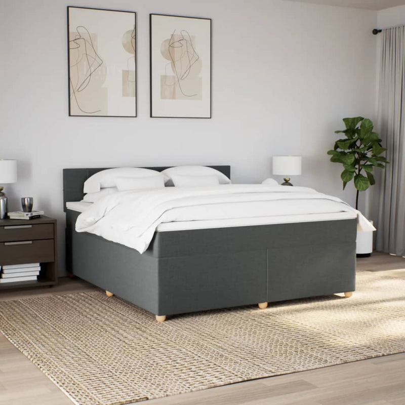 Pat box spring cu saltea, gri închis, 180x200 cm, textil