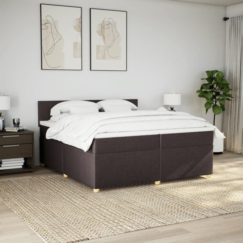 Pat box spring cu saltea, maro închis, 200x200 cm, textil