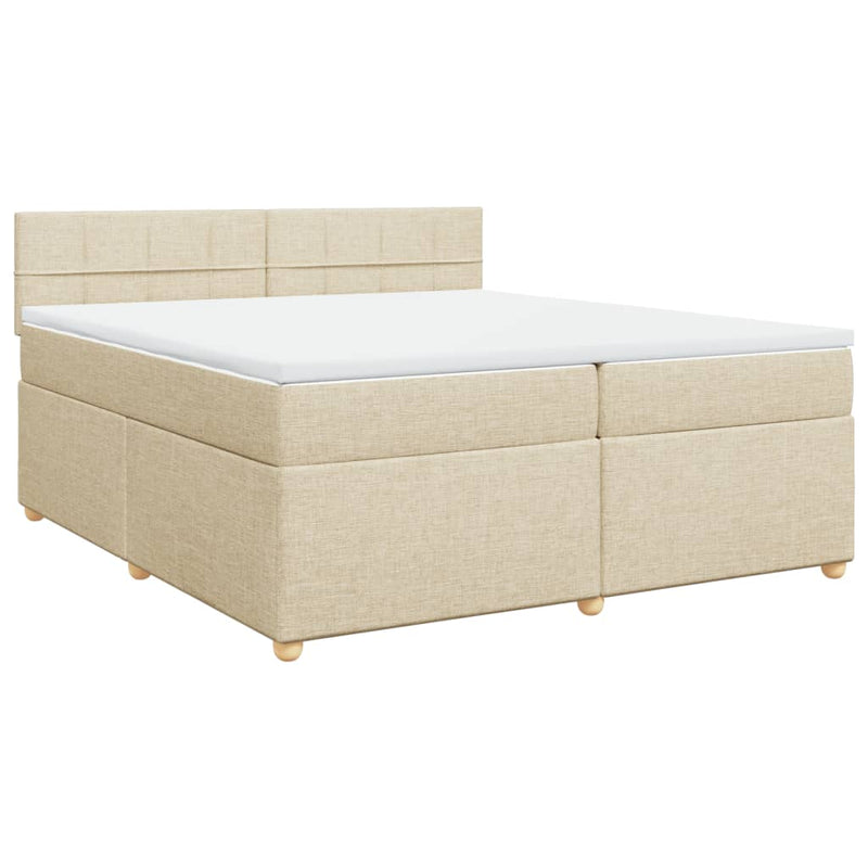 Pat box spring cu saltea, crem, 200x200 cm, textil