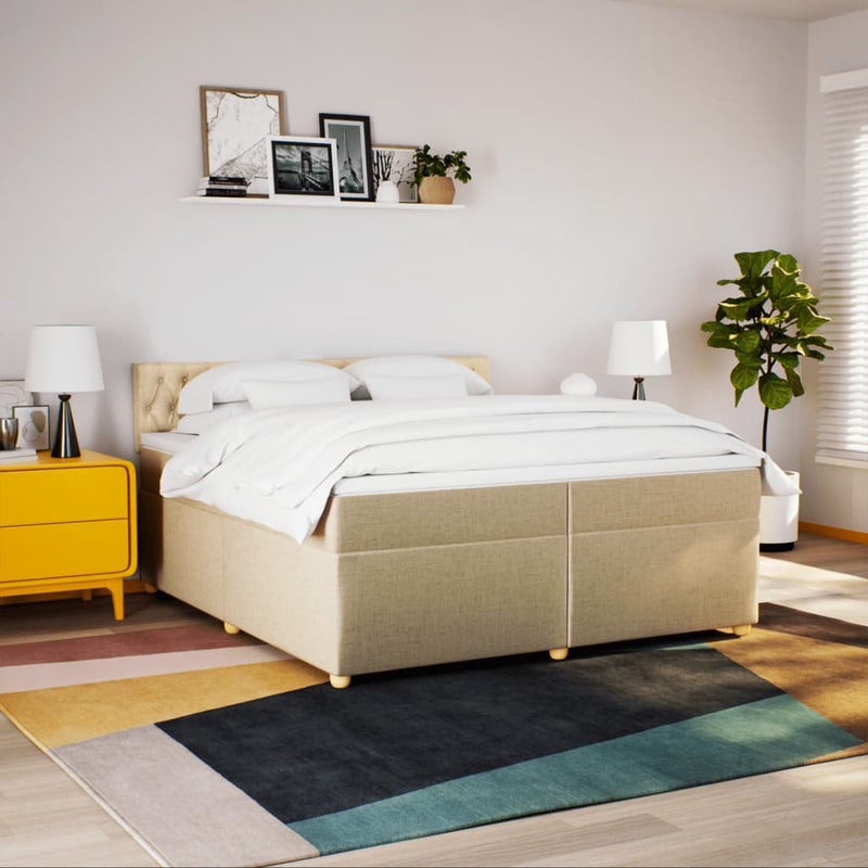 Pat box spring cu saltea, crem, 200x200 cm, textil