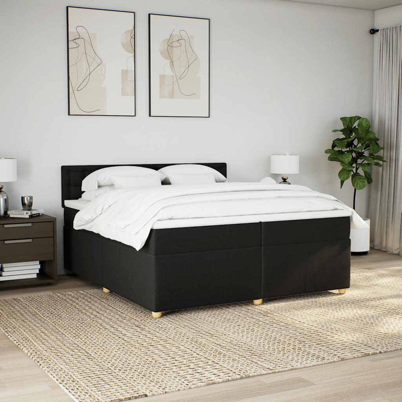 Pat box spring cu saltea, negru, 200x200 cm, textil