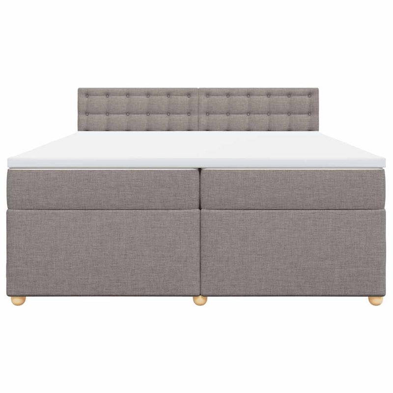 Pat box spring cu saltea, gri taupe, 200x200 cm, textil