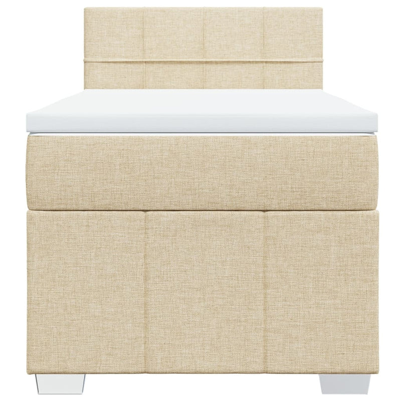Pat box spring cu saltea, crem, 80x200 cm, textil