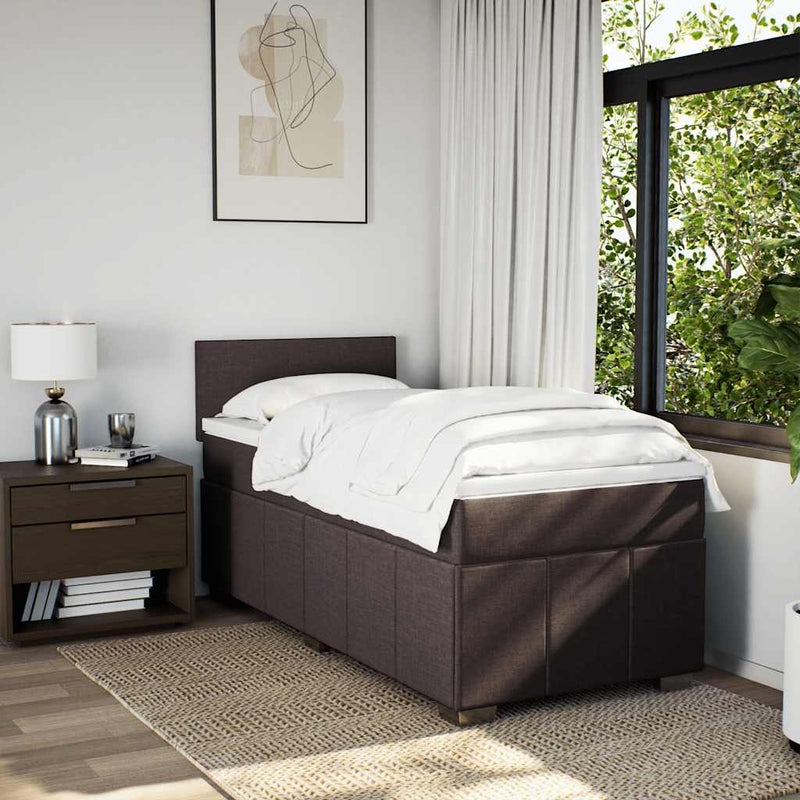 Pat box spring cu saltea, maro închis, 90x200 cm, textil