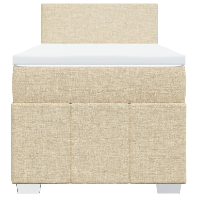 Pat box spring cu saltea, crem, 90x200 cm, textil