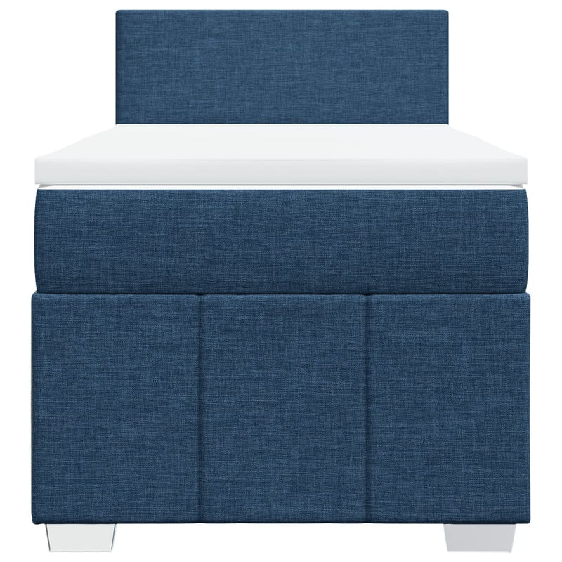 Pat box spring cu saltea, albastru, 90x200 cm, textil