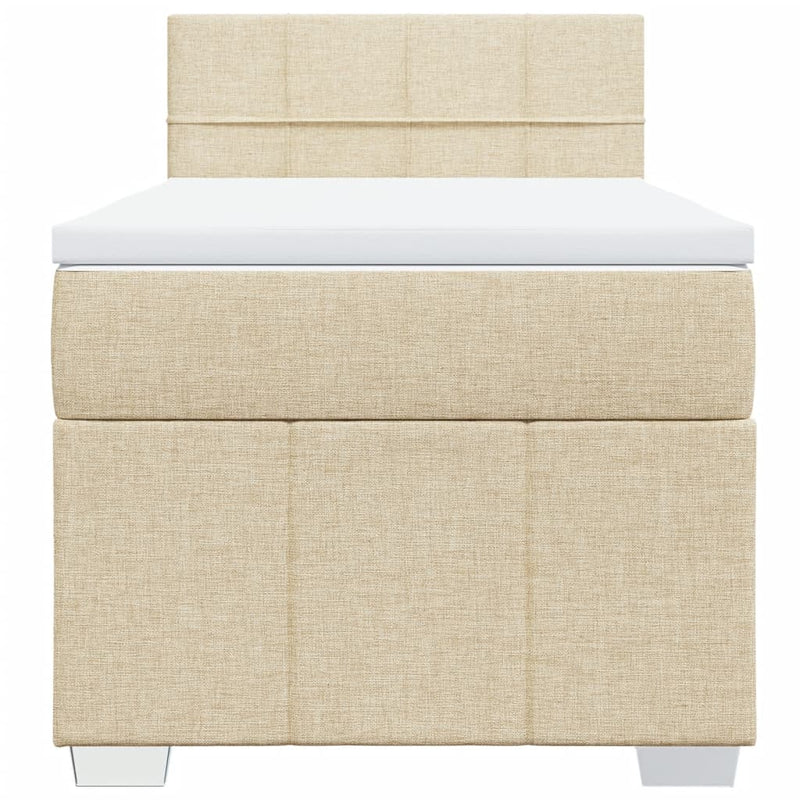 Pat box spring cu saltea, crem, 90x200 cm, textil