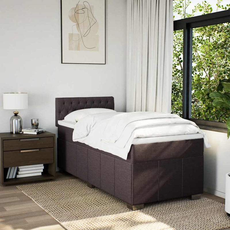 Pat box spring cu saltea, maro închis, 90x200 cm, textil