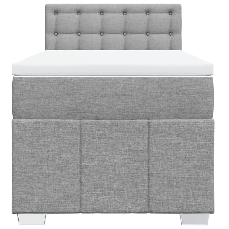 Pat box spring cu saltea, gri deschis, 90x200 cm, textil
