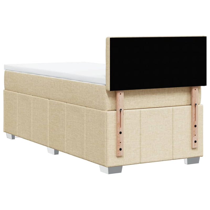 Pat box spring cu saltea, crem, 90x200 cm, textil