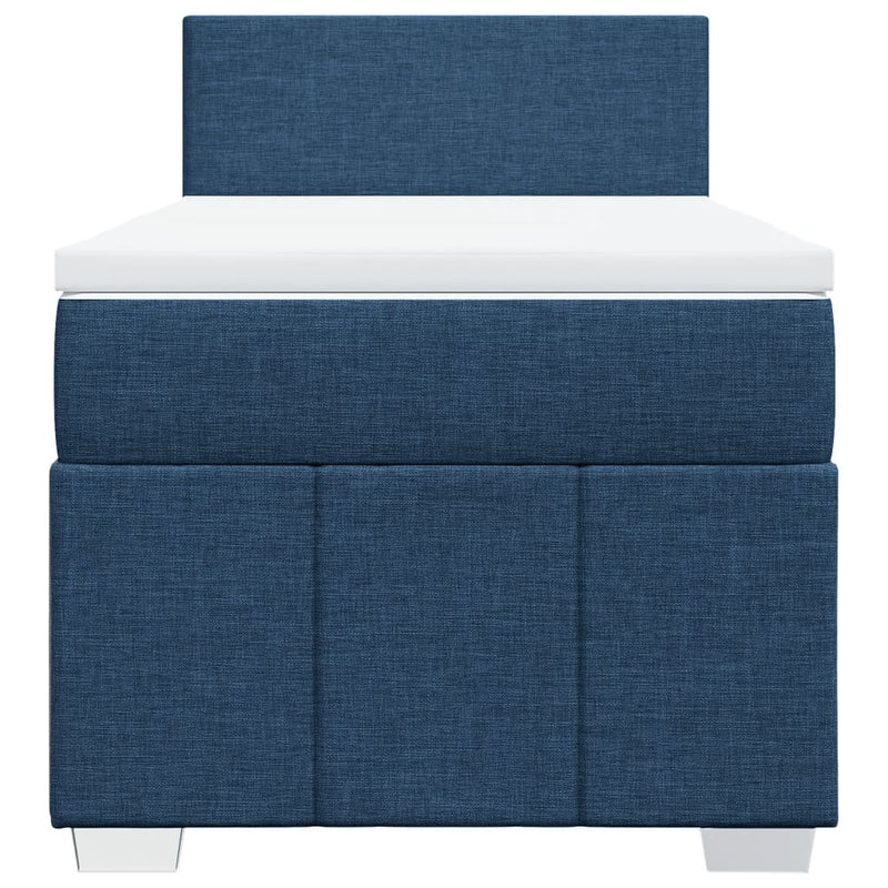 Pat box spring cu saltea, albastru, 100x200 cm, textil