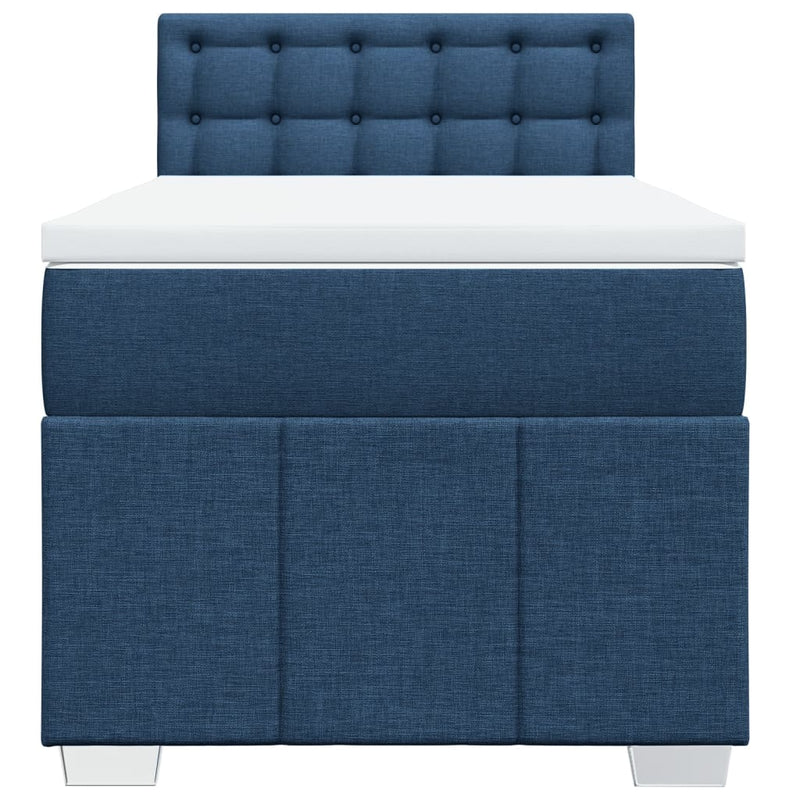 Pat box spring cu saltea, albastru, 100x200 cm, textil