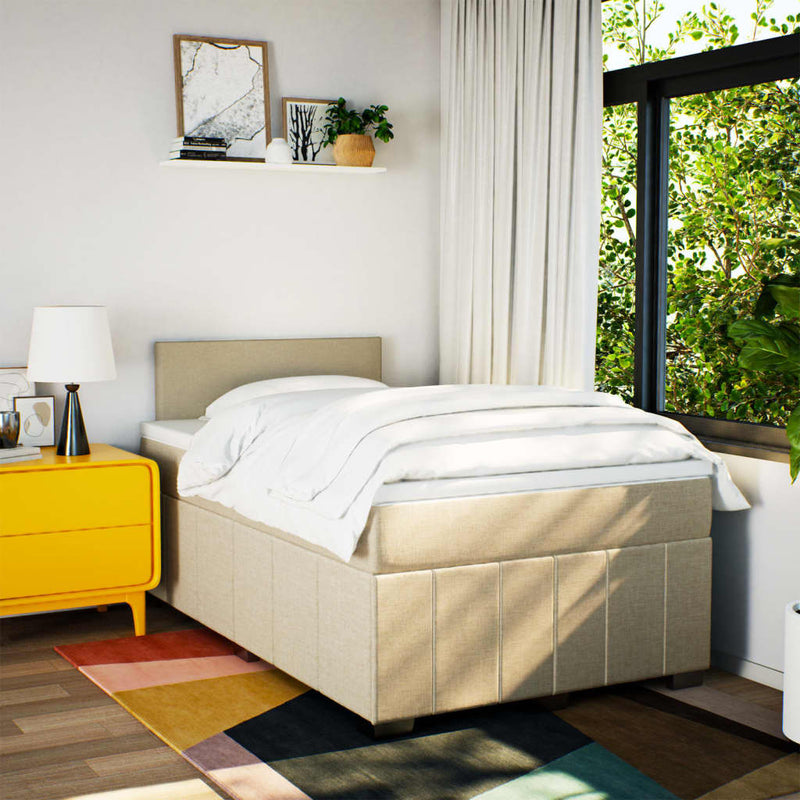 Pat continental cu saltea, crem, 120x190 cm, textil