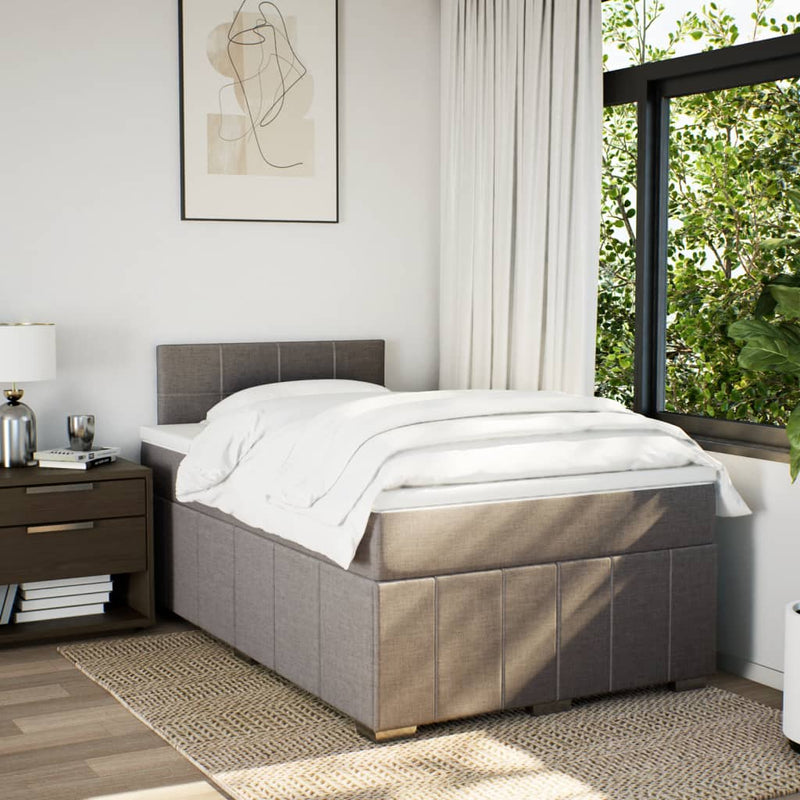 Pat box spring cu saltea, taupe, 120x190 cm material textil