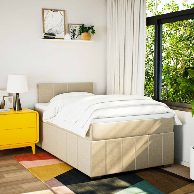 Pat continental cu saltea, crem, 120x190 cm, textil