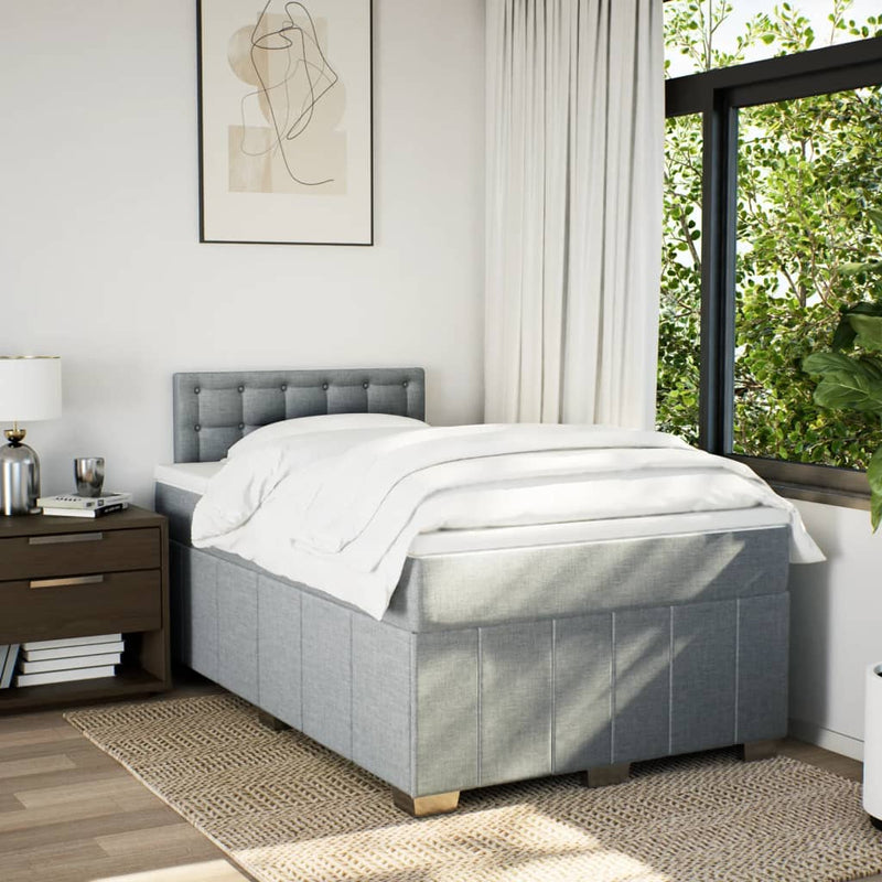 Pat box spring cu saltea, gri deschis, 120x190 cm, textil