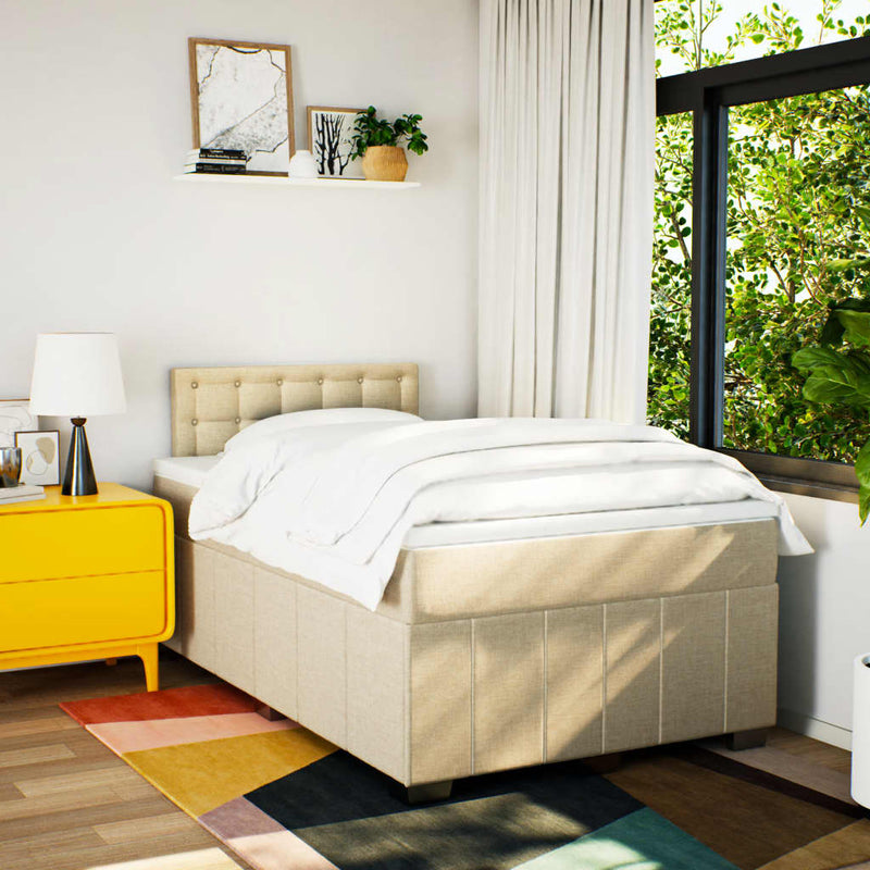 Pat continental cu saltea, crem, 120x190 cm, textil