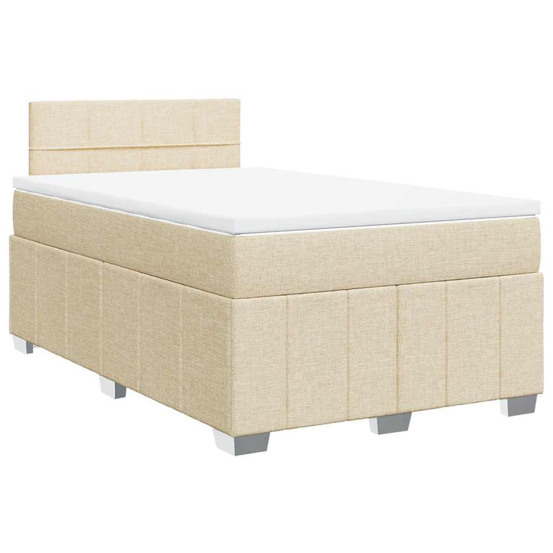 Pat box spring cu saltea, crem, 120x200 cm, textil