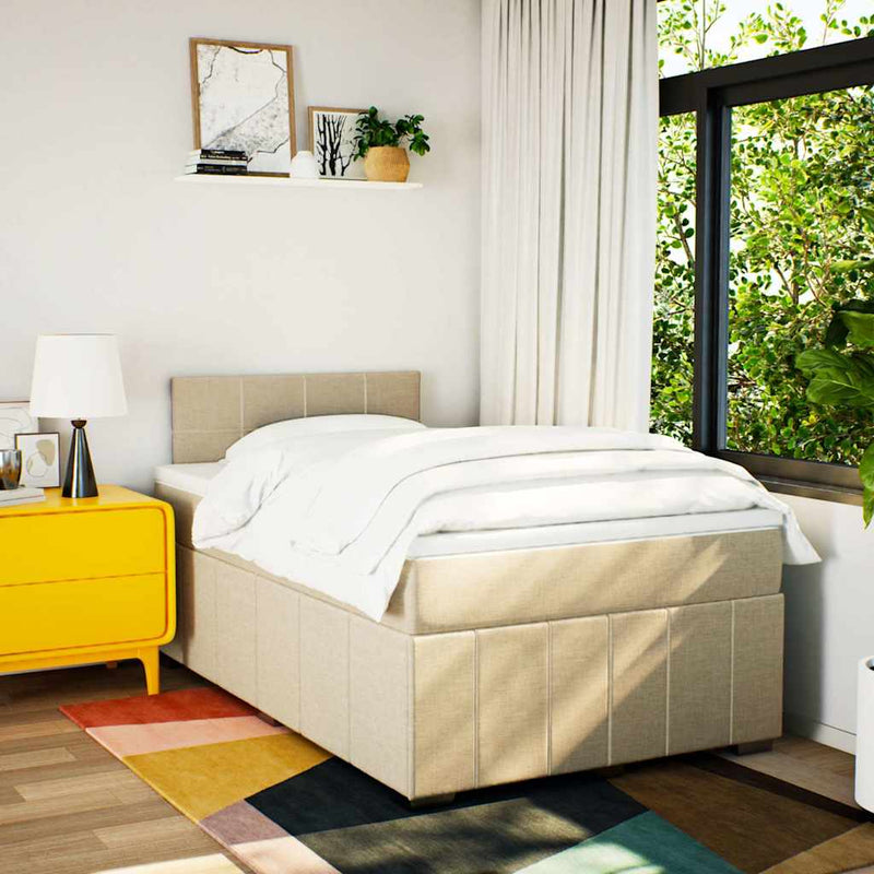 Pat box spring cu saltea, crem, 120x200 cm, textil