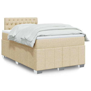 Pat box spring cu saltea, crem, 120x200 cm, textil