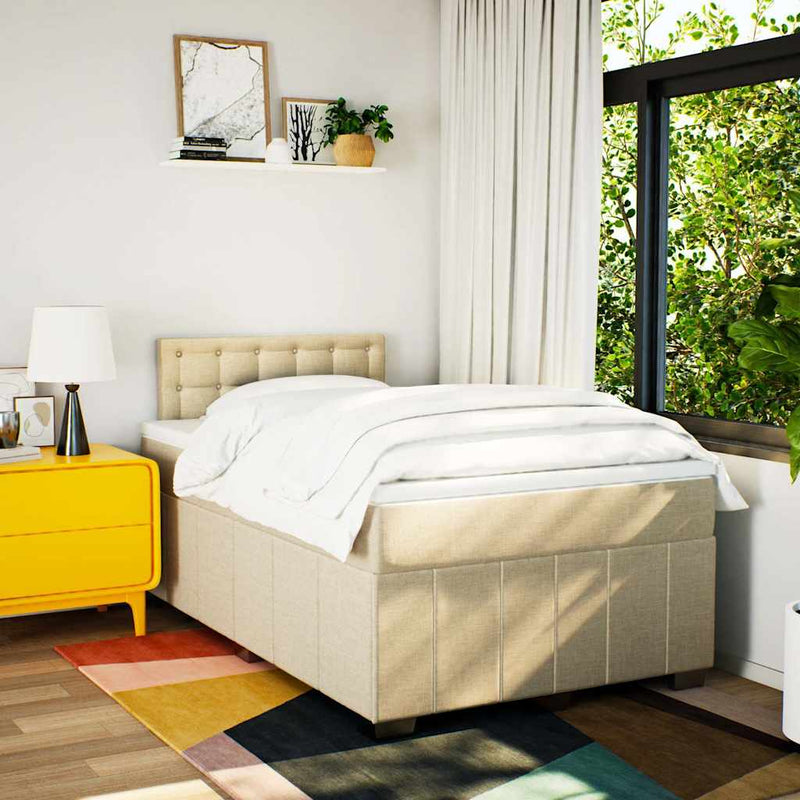 Pat box spring cu saltea, crem, 120x200 cm, textil