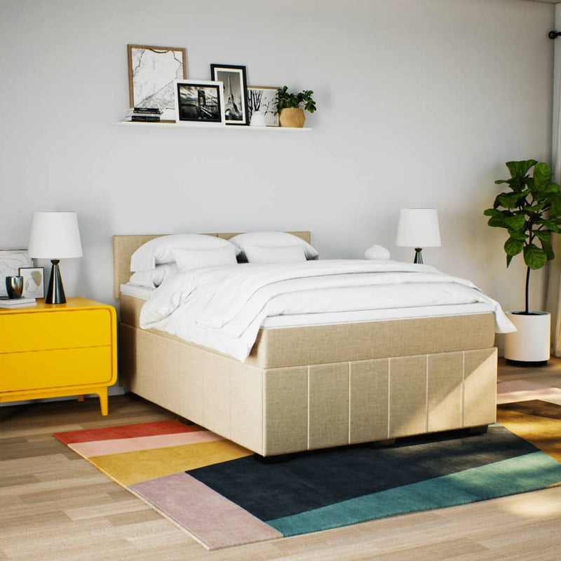 Pat box spring cu saltea, crem, 140x200 cm, textil