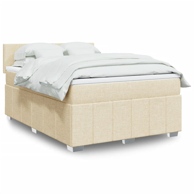 Pat box spring cu saltea, crem, 140x200 cm, textil