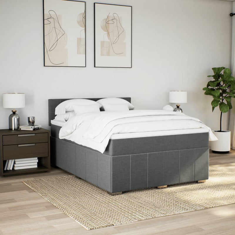 Pat box spring cu saltea, gri închis, 140x190 cm, textil