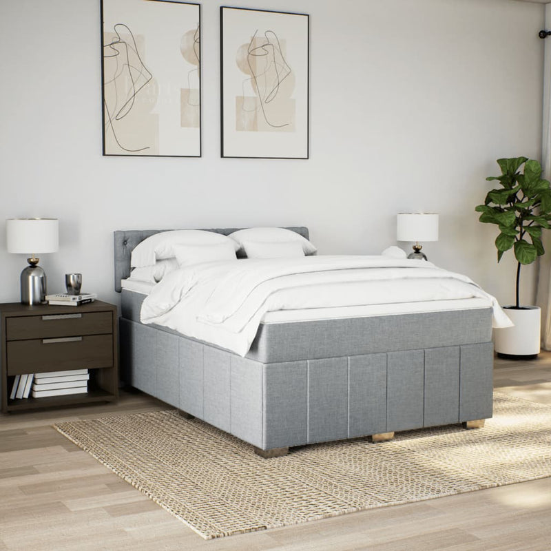 Pat box spring cu saltea, gri deschis, 140x190 cm, textil