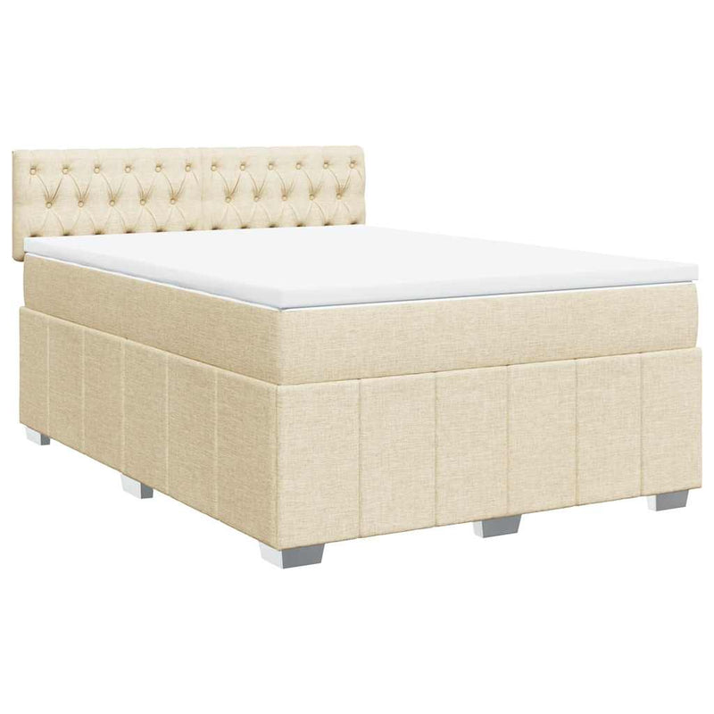 Pat box spring cu saltea, crem, 140x200 cm, textil