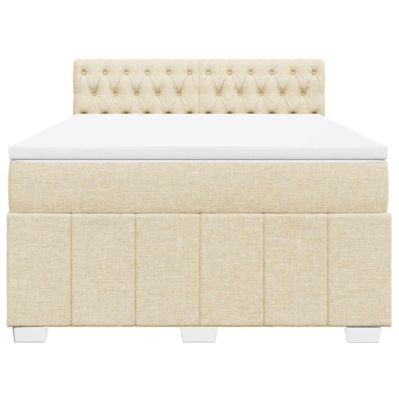 Pat box spring cu saltea, crem, 140x200 cm, textil