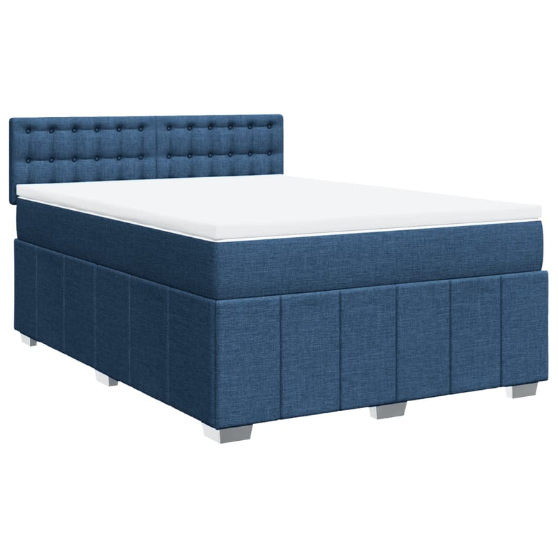 Pat continental cu saltea, albastru, 140x200cm, material textil