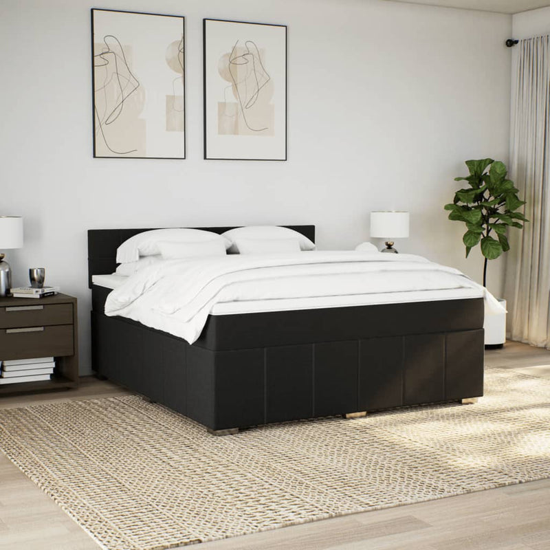 Pat box spring cu saltea, negru, 180x200 cm, catifea