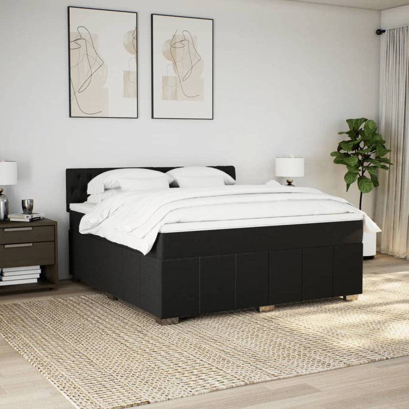 Pat box spring cu saltea, negru, 180x200 cm, catifea