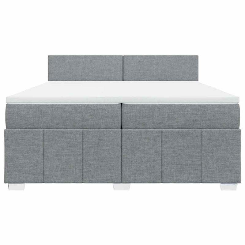 Pat box spring cu saltea, gri deschis, 200x200 cm, textil