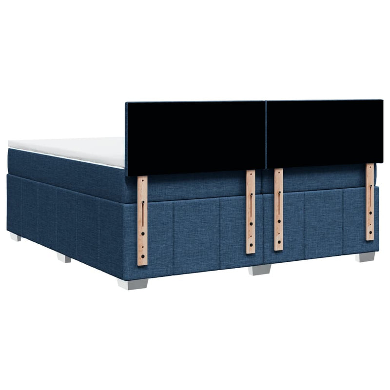 Pat box spring cu saltea, albastru, 200x200 cm, textil