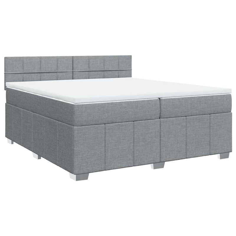 Pat box spring cu saltea, gri deschis, 200x200 cm, textil