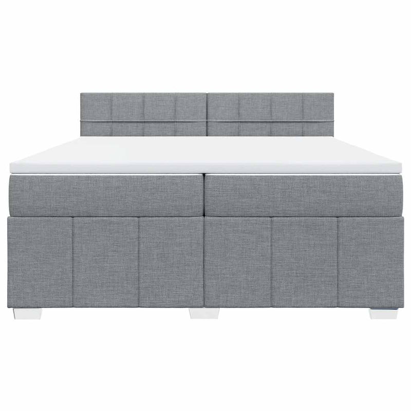 Pat box spring cu saltea, gri deschis, 200x200 cm, textil