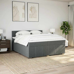 Pat box spring cu saltea, gri închis, 200x200 cm, textil