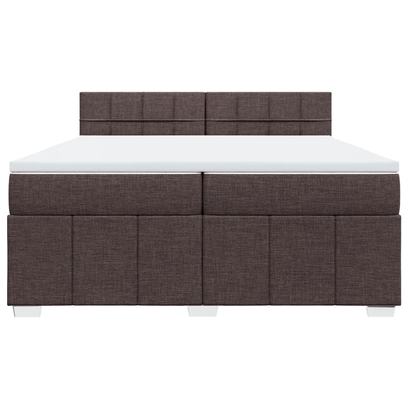 Pat box spring cu saltea, maro închis, 200x200 cm, textil