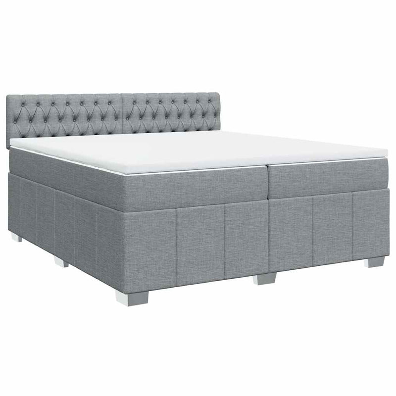 Pat box spring cu saltea, gri deschis, 200x200 cm, textil