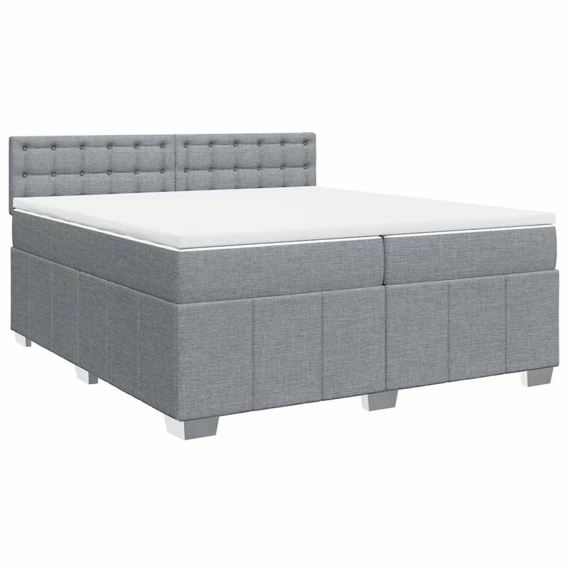 Pat box spring cu saltea, gri deschis, 200x200 cm, textil