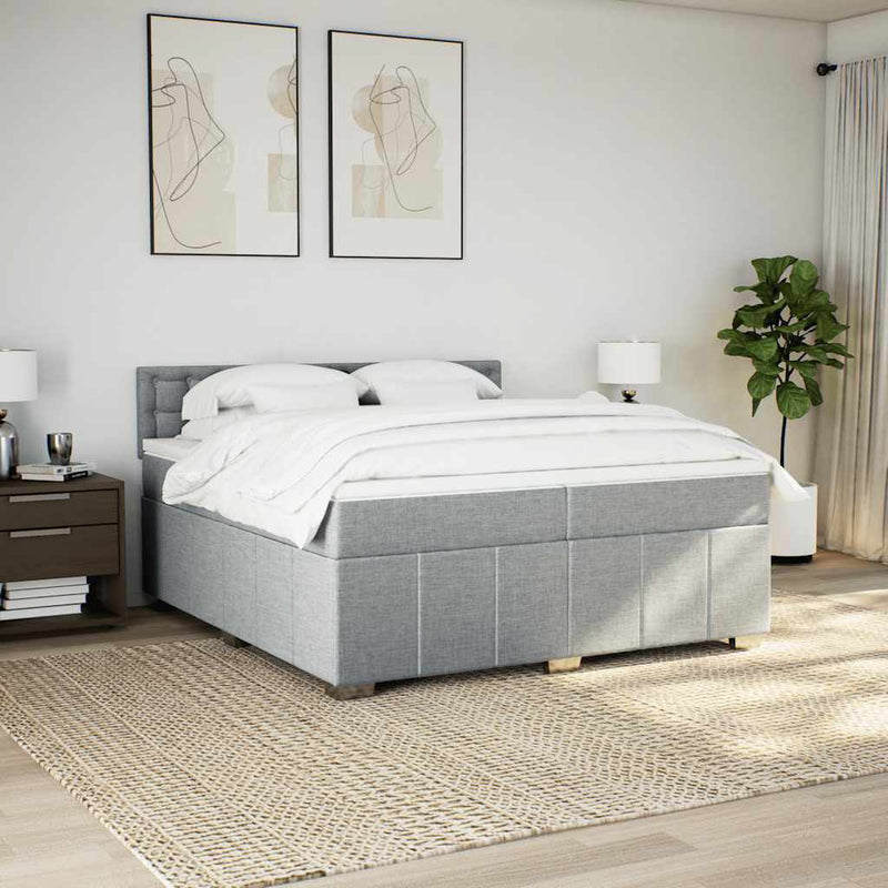 Pat box spring cu saltea, gri deschis, 200x200 cm, textil