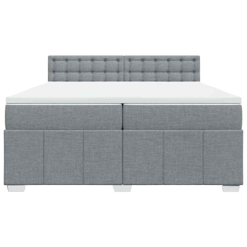 Pat box spring cu saltea, gri deschis, 200x200 cm, textil