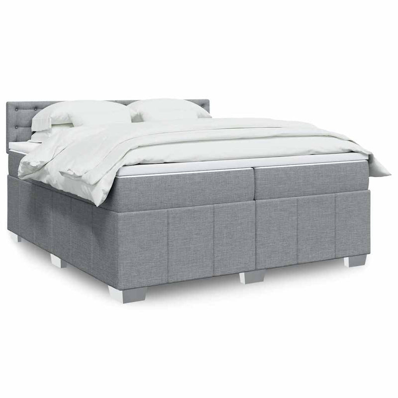 Pat box spring cu saltea, gri deschis, 200x200 cm, textil