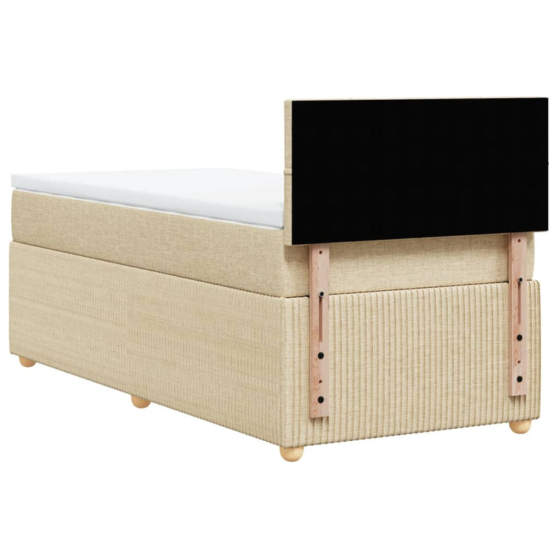 Pat box spring cu saltea, crem, 80x200 cm, textil